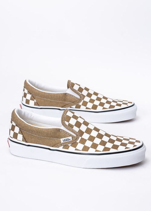 tan checkered slip on vans